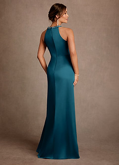 Azazie Lawrence Mother of the Bride Dresses Ink Blue A-Line Pleated Stretch Satin Dress image3