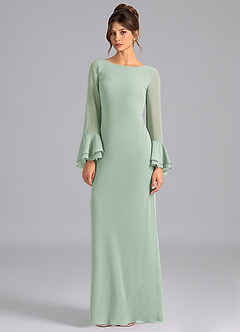 Azazie Leone Brautjungfernkleider Meerjungfrau-Linie Korsett Chiffon Kleid Agave image5