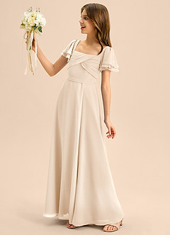 Azazie Azey Junior Jurk van Chiffon met A-Lijn Ruches Wit Albast image7