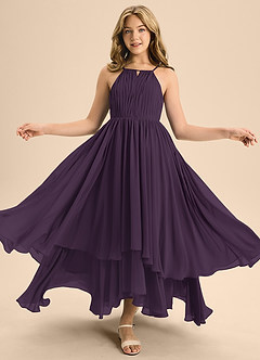 Azazie Elliora Junior Plum A-Line Pleated Chiffon Dress image5
