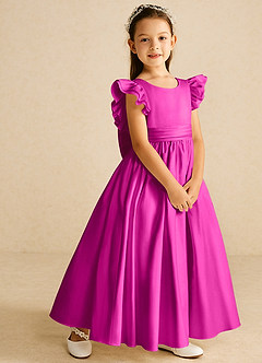 Azazie Piglette Flower Girl Dresses Fuchsia A-Line Bow Matte Satin Dress image5