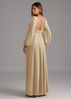 Azazie Norah Bridesmaid Dresses Champagne A-Line Long Sleeve Velvet Dress image3