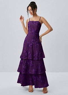 Araceli Plum Stretch 3D Flowers Lace Maxi Dress image4