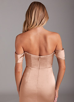 Azazie Saige Brautjungfernkleider Etui Schulterfrei Stretch-Satin Kleid Roségold image9