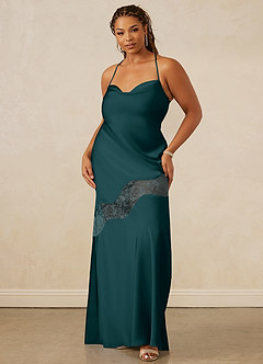 Christian Siriano Bridal for Azazie 1012 Bridesmaid Dresses Pine Sheath Lace Stretch Satin Dress image10