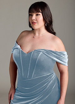 Azazie Jas Bridesmaid Dresses Dusty Blue Sheath Off-The-Shoulder Corset Velvet Convertible Dress image15