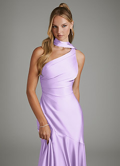 Azazie Amara Bridesmaid Dresses Lilac Mermaid One Shoulder Stretch Satin Dress image6