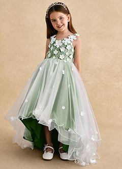 Azazie Celia Flower Girl Dresses Basil A-Line Lace Tulle Dress image6