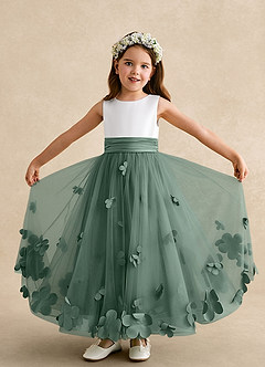 Azazie Vi Flower Girl Dresses Eucalyptus A-Line Sleeveless Tulle Dress image5