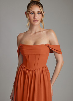 Azazie Caterina Vestidos de damas de honor Vestido Naranja Quemada de Gasa de Línea A con Corsé image8