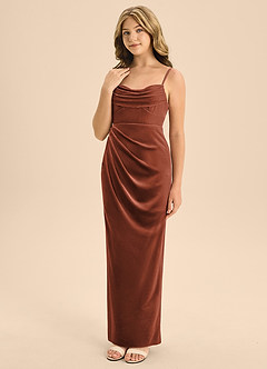 Azazie Mai Junior Terracotta A-Line Sweetheart Neckline Velvet Dress image1