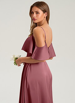 Azazie Jean Brautjungfernkleider A-Linie Schulterfrei Stretch-Satin Kleid Wüstenrose image7