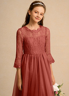 Azazie Lamb Girl Jurken voor bloemenmeisjes Baljurk Jurk van Kant Terracotta image5