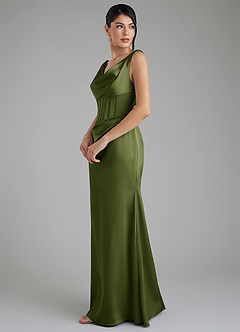 Azazie Spencer Bridesmaid Dresses Olive Mermaid Pleated Stretch Satin Dress image4