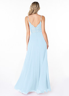 Azazie Lena Bridesmaid Dresses Sky Blue A-Line Lace Chiffon Dress image2