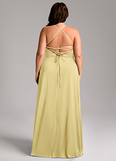 Azazie Mei Bridesmaid Dresses Lemon Sorbet A-Line V-Neck Stretch Satin Dress image8