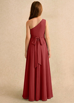 Azazie Puddles Girls Formal Robe Demoiselle D'honneur Fillette Robe Trapèze en Mousseline de soie Une épaule Rouille image2