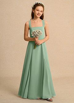 Azazie Tater Girls Formal Blumenmädchenkleider A-Linie Plissee Chiffon Kleid Matcha image4