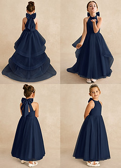 Azazie Bev Flower Girl Dresses Dark Navy A-Line Convertible Tulle Dress image2