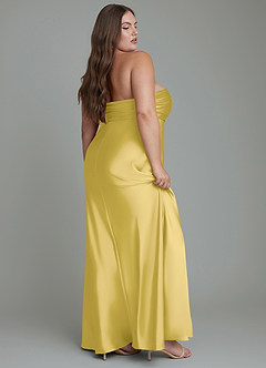 Azazie Saylor Vestidos de damas de honor Vestido Canario de Satén Elástico de Corte Sirena con Palabra de honor image12