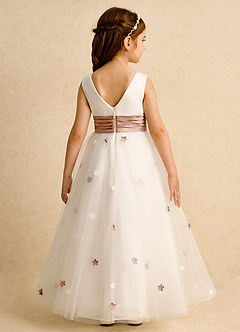 Azazie Cricket Sukienki dla dziewczynek sypiących kwiaty Suknia balowa Pofałdowany Matowy satynowy Długość kostki Sukienka image2