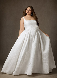 Azazie Ruby Wedding Dresses Diamond White Ball-Gown with Pockets Floral Jacquard Dress image14