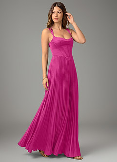 Azazie Avenelle Robes de demoiselle d'honneur Robe Trapèze en Satin extensible Corset Fuchsia image5