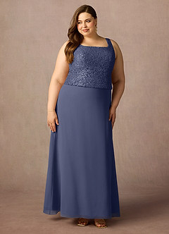 Azazie Cornelia Mère de la mariée Robes Robe Fourreau en Mousseline de soie Encolure carrée paillettes Bleu Orageux image22