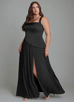 Azazie Stephanie Vestidos de madrinha de casamento Vestido Preto de Cetim elástico de Linha A com Plissado image11