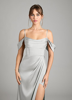 Azazie Johana Bridesmaid Dresses Silver Mermaid Off the Shoulder Stretch Satin Convertible Dress image3