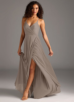 Azazie Davis Bridesmaid Dresses Taupe A-Line Pleated Mesh Dress image8