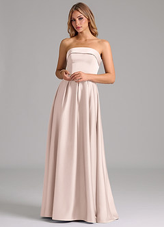 Azazie Lucienne Robes de demoiselle d'honneur Robe Trapèze Convertible en Satin extensible Sans bretelle Rose Pâle image4