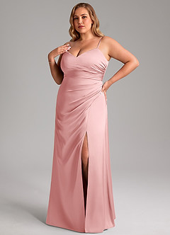 Azazie Azuree Brudtärnklänningar Klä av A-Linje i Stretch Satin Plisserad Puderrosa image9