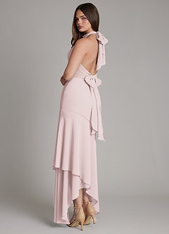 Azazie Magda Bridesmaid Dresses Blushing Pink Mermaid High Neck Chiffon Dress image4