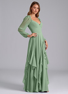 Azazie Karan Bridesmaid Dresses Matcha A-Line Long Sleeve Chiffon Dress image5