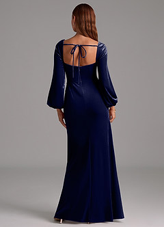 Azazie Charissa Bridesmaid Dresses Dark Navy Sheath Long Sleeve Velvet Dress image5