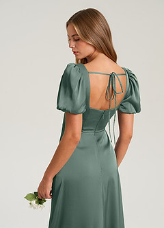 Azazie Fyona Vestidos de madrinha de casamento Vestido Musgo Marinho de Cetim elástico de Linha A com Plissado image7