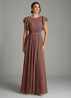 Azazie Daphne Modest Bridesmaid Dresses A-Line Ruffled Chiffon Floor-Length Dress image1