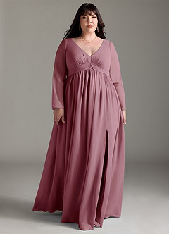 Azazie Teton Maternity Bridesmaid Dresses A-Line Long Sleeve Chiffon Floor-Length Dress image9