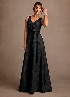Azazie Luanne Mother of the Bride Dresses Black A-Line Pleated Floral Burnout Dress image4