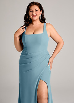 Azazie Mero 신부 들러리 드레스 쉬스 주름진 쉬폰 바닥 길이 드레스 image14