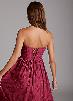 Azazie Delphina Bridesmaid Dresses Burgundy A-Line Strapless Floral Burnout Convertible Dress image6