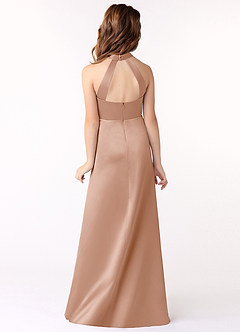 Azazie Laurel Junior Champagne Rose A-Line Matte Satin Dress image3