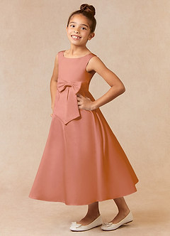 Azazie Lindy Flower Girl Dresses MAI TAI A-Line Pleated Matte Satin Dress image1