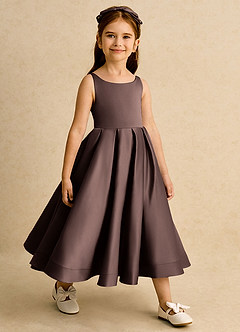 Azazie Babs Blumenmädchenkleider Ballkleid Plissee Matte Satin Kleid Ganache image4