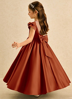 Azazie Toffee Abiti da Ragazza di Fiori Abito Stile Principessa in Raso Opaco Fiocco Paprika image5