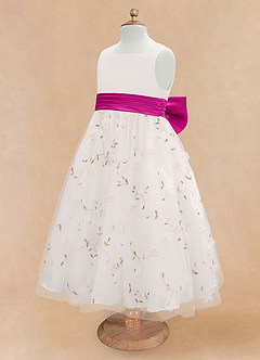 Azazie Pollie Flower Girl Dresses Ivory Fuchsia A-Line Bow Tulle Dress image13