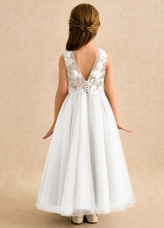 Azazie Mixie vestidos de niña de las flores Vestido de Marfil de Encaje de Corte Princesa image4