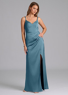 Azazie Leo Bridesmaid Dresses Bermuda Sheath Pleated Stretch Satin Dress image5