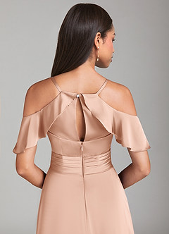 Azazie Dakota Robes de demoiselle d'honneur Robe Trapèze en Satin extensible Épaule décolletée Or Rose image6